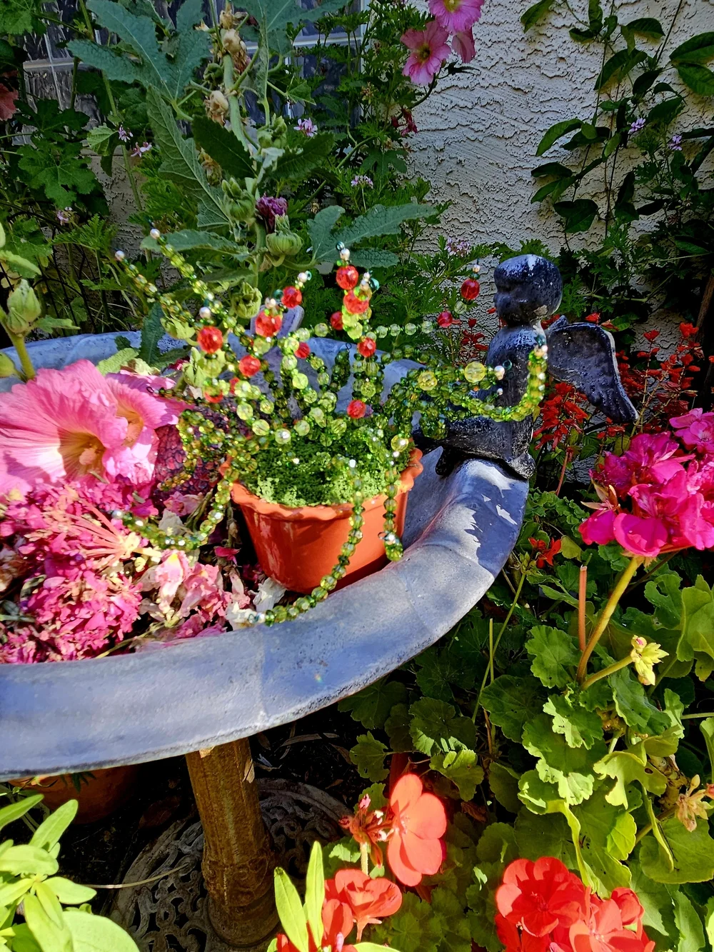 Beaded Green and Red Decorative Plant Accent